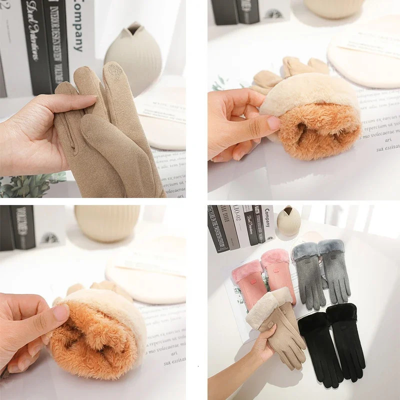 Fashion Gloves Autumn Winter Cute Furry Warm Mitts Full Finger Mittens Women Outdoor Sport Female Gloves Screen 251023