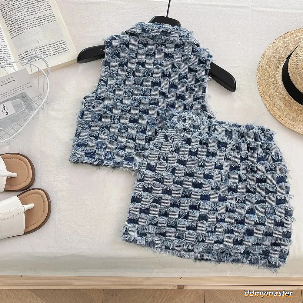 Checkered Vest And Skirt Set - Two-Piece Outfit With Lapel Detail For Summer Casual Wear Ddmymaster