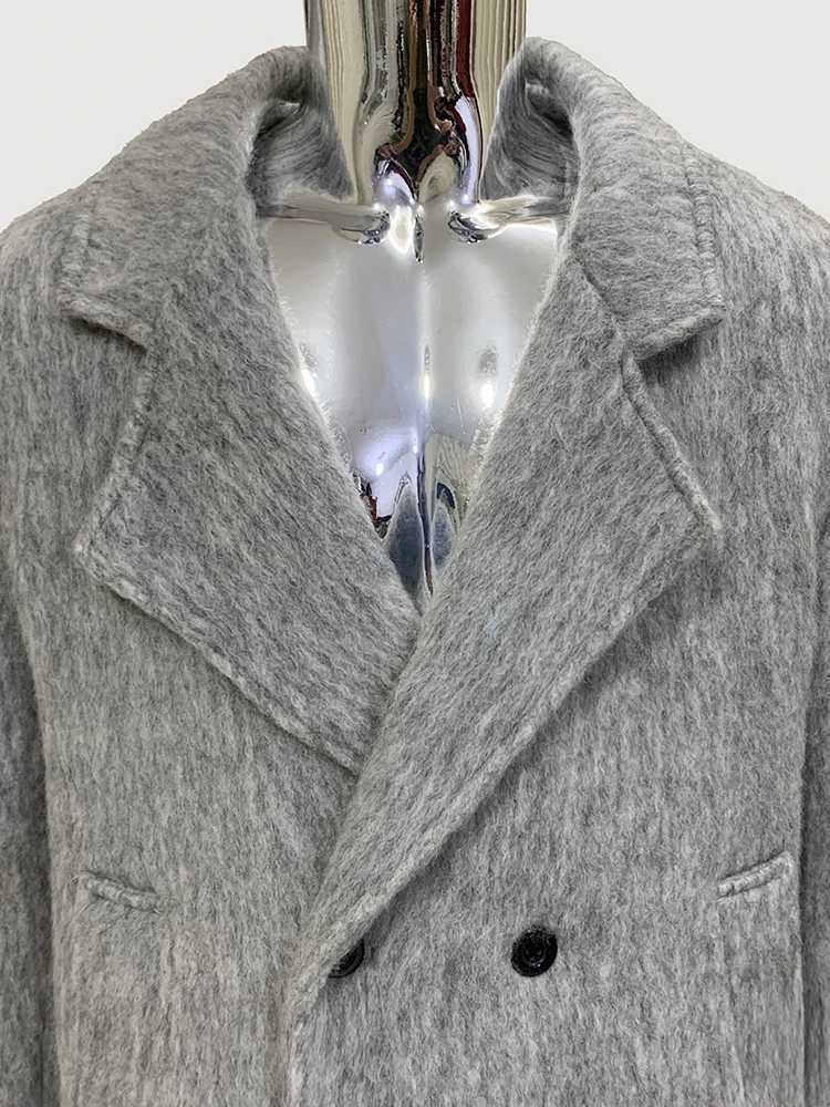 Nerazzurri Spring Winter Long Thickened Warm Gray Woolen Coat Men Shoulder Pads Double Breasted Elegant Wool Blend OvercoatT251025