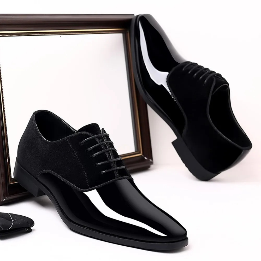Mens Oxford Shoes Lace up Formal High Gloss Low Top Square Toe Suit Tuxedo Dress Shoes for Business Casual Shoe for Mens 251022