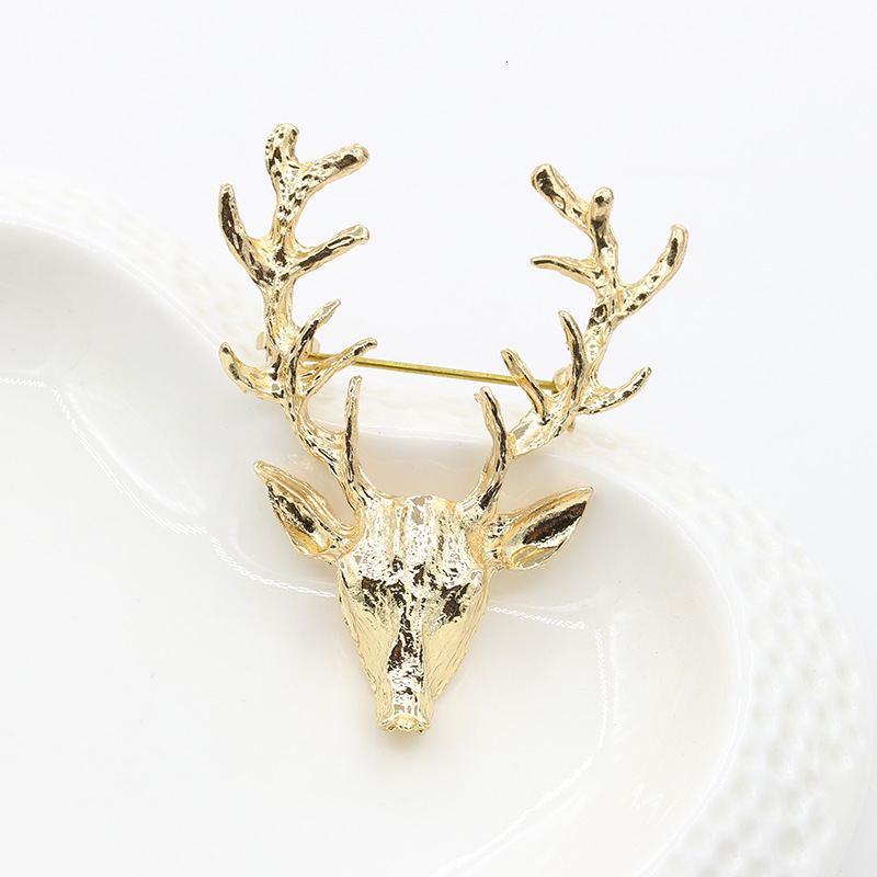 Creative Elk Brooch Gold Antlers Pin Accessory Reindeer Christmas Gift