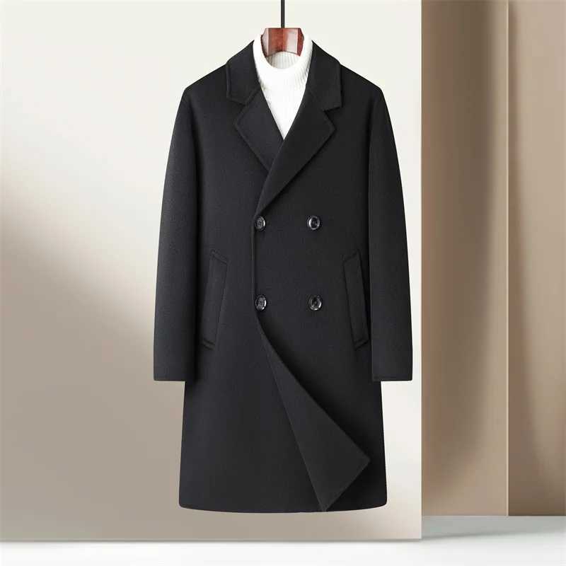 A midlength doublesided wool and wool coat made by hand in the autumn and winter of 2025 for mens business and casual wearT251025
