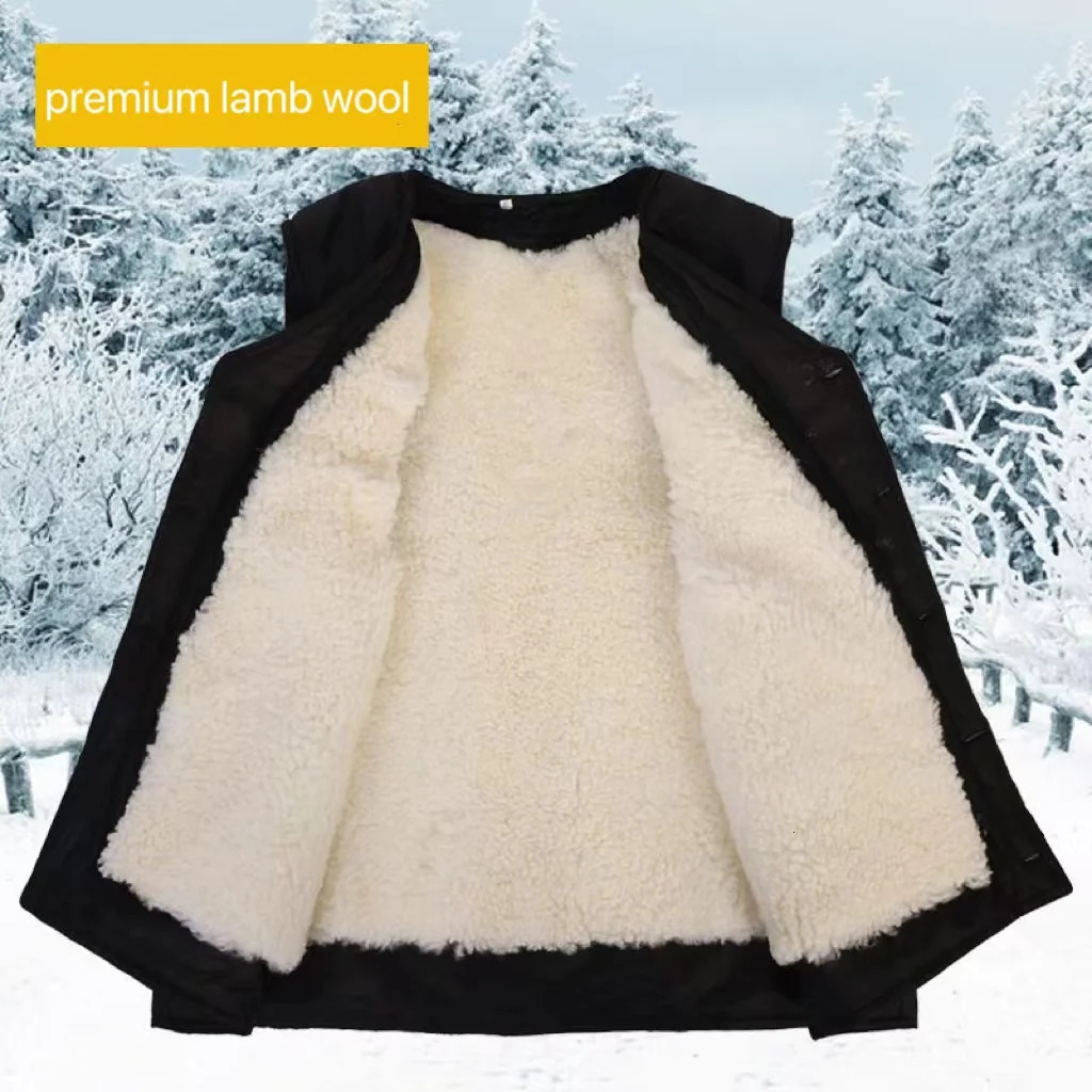 Cold Autumn Winter Middleaged Elderly Wool Vest Thicken Warm Genuine Fur Overcoat Fashion Comfortable Dad Father Cotton Outfit 251020