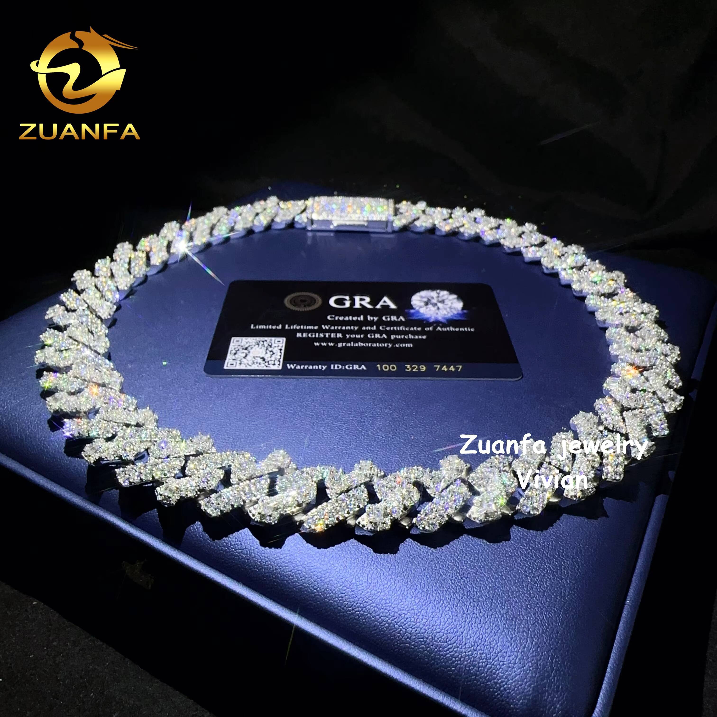 Pass Diamond Tester 18mm Iced Out Hip Hop D Color VVS Moissanite Diamond Sterling Silver 925 Cuban Link Chain Necklace