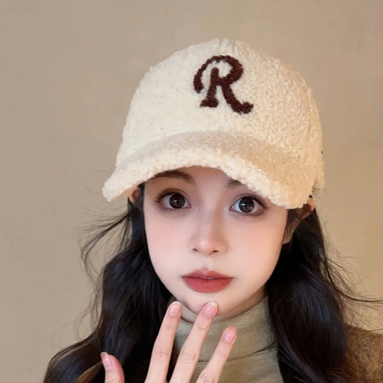 Lamb Fur Hat Childrens Autumn and Winter Korean Version Versatile Round Face Warm Duckbill Cap Plush Baseball Cap 251023