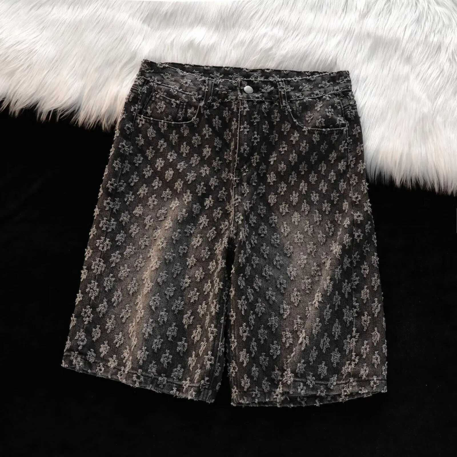 Fashion Casual Summer Light Blue Distressed Men Denim Shorts Smart Straight Leg Loosen Male High Street Niche Design Tide ShortsXJ251025