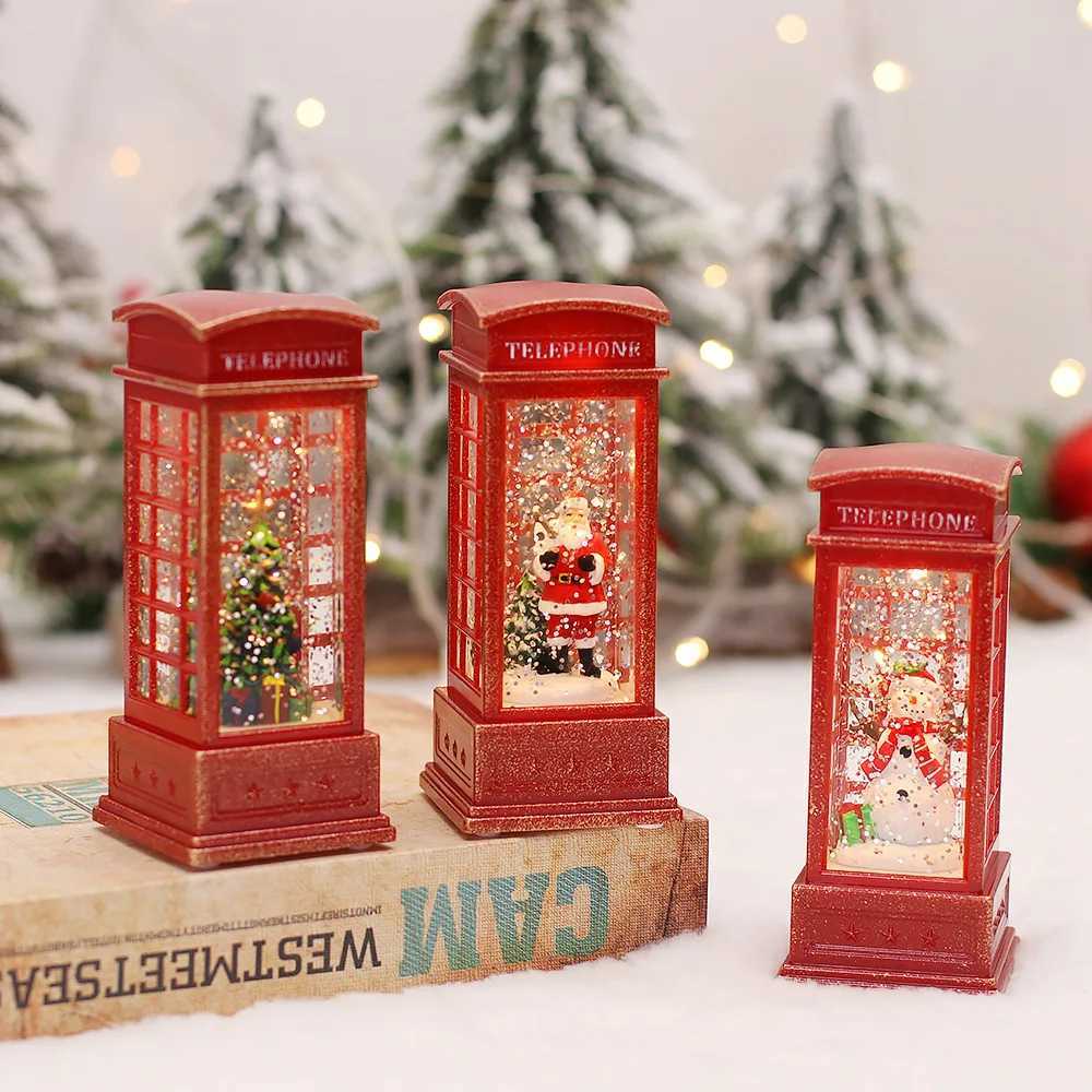 1pc Christmas Decorations Resin Wind Light With Water Crystal Design Featuring Santa Claus Telephone Booth Pattern Great A C251024