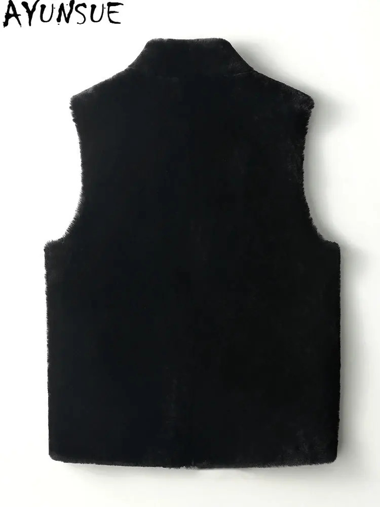 AYUNSUE Natural Fur Coat Man Sleeveless Waistcoat Winter Short Genuine Sheepskin Leather Jacket Men Black Shearling Fur Vest 251020