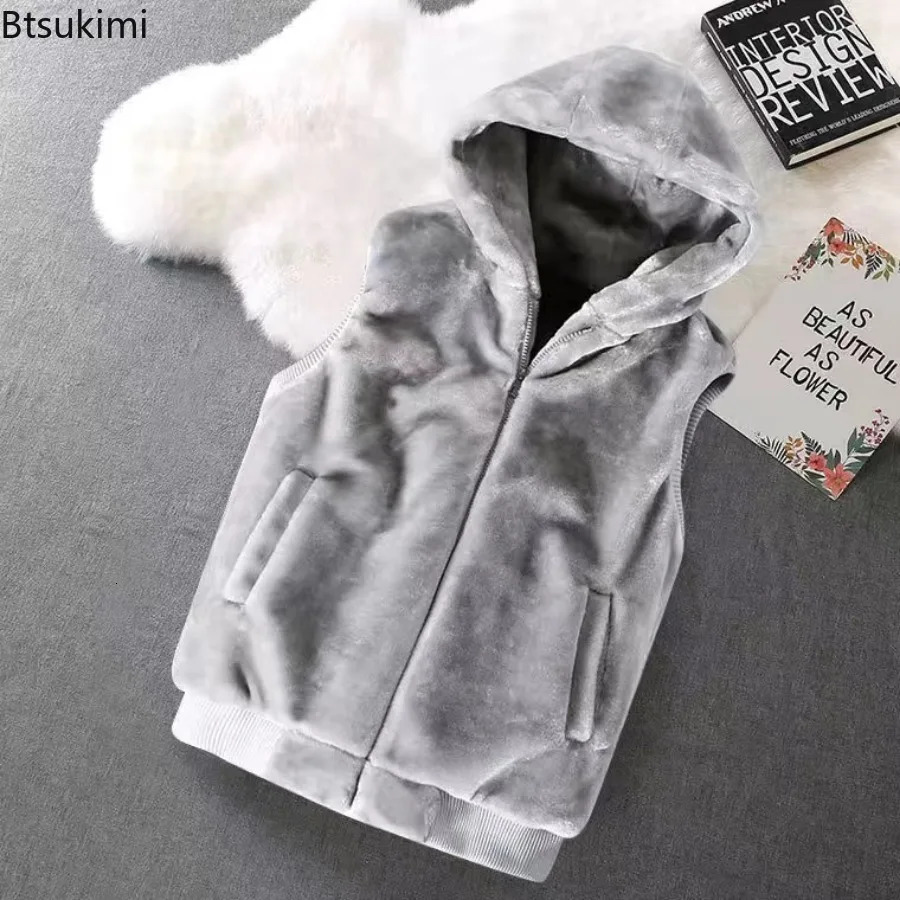 Mens Fake Fur Thicken Warm Vest Trend Solid Stand Collar Sleeveless Couple Jacket Autumn Winter Plush Zipper Waistcoat Male 251020
