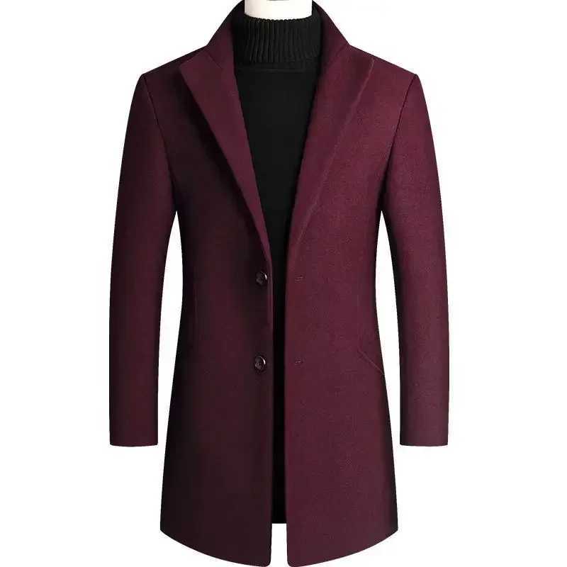 Mens Woolen Coat Autumn Winter 2022 Medium Long Windbreaker Thickened Stand Collar Male Trench Coat Abrigo HombreT251025