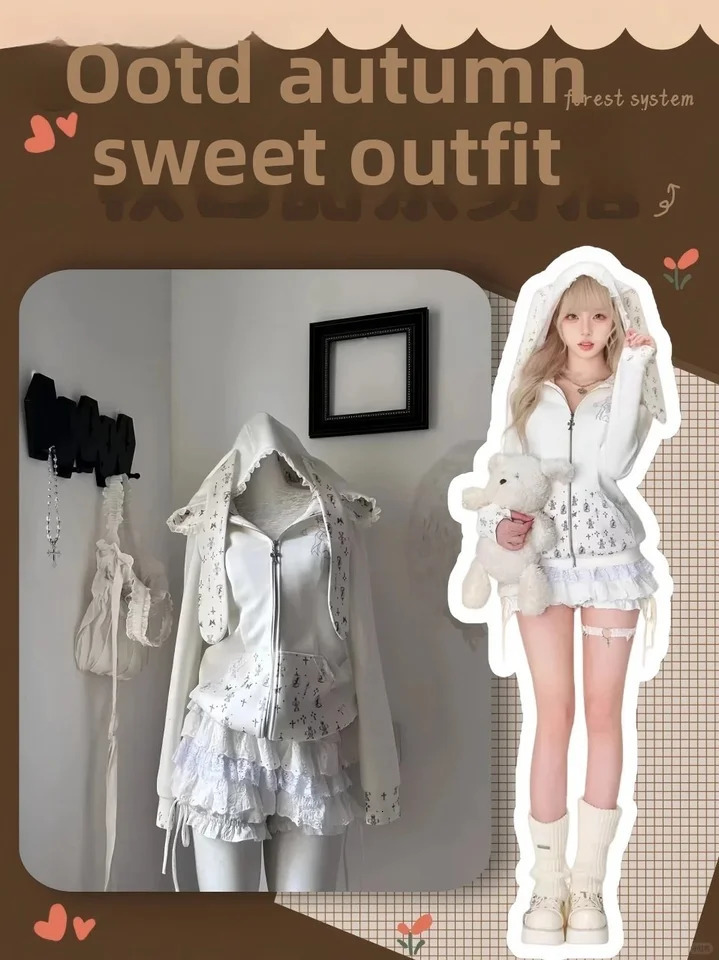Autumn Winter Y2k Japanese Lolita Elegant Womens Suit Kawaii Floral Print n Uniform Party Set Female Korea Pupolar Clothes 251016