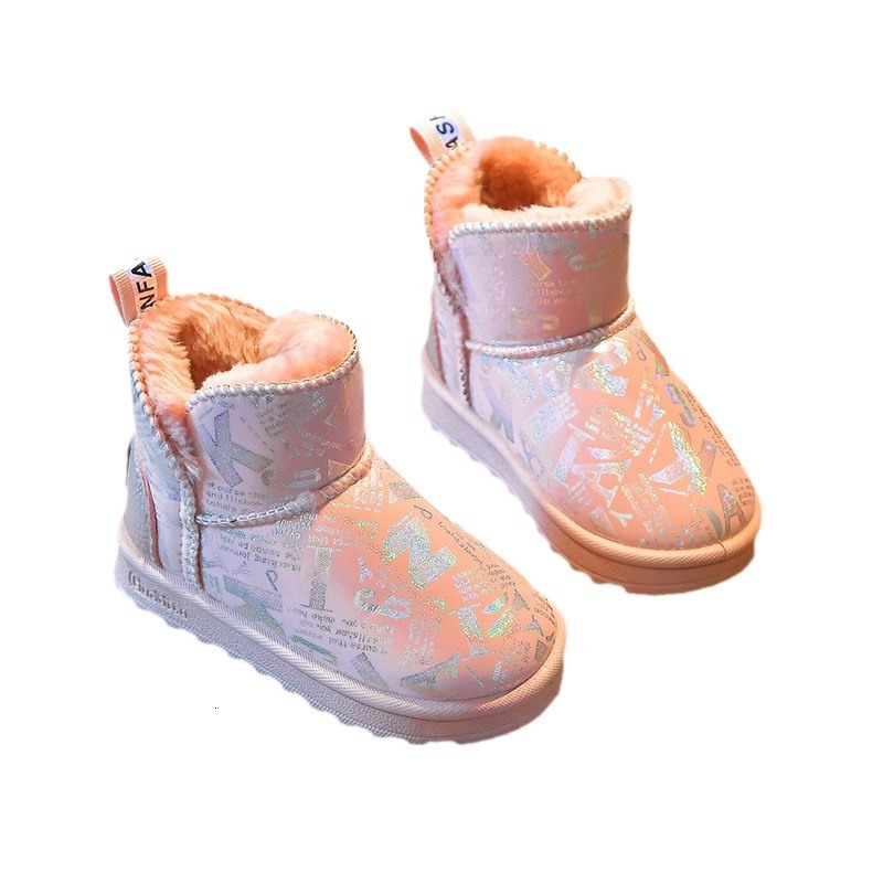 Girl designer fashionable snow boots winter new item wool lining thickened children's boots snow cotton shoes soft soled boys' short boots