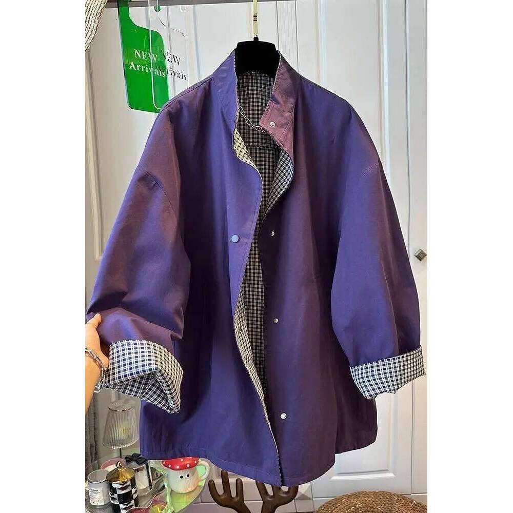 Superaen Loose Cotton Leather Patchwork Lapel Collar Design Jackets For Women Fashion Plaid Long Sleeved Spring New Coats