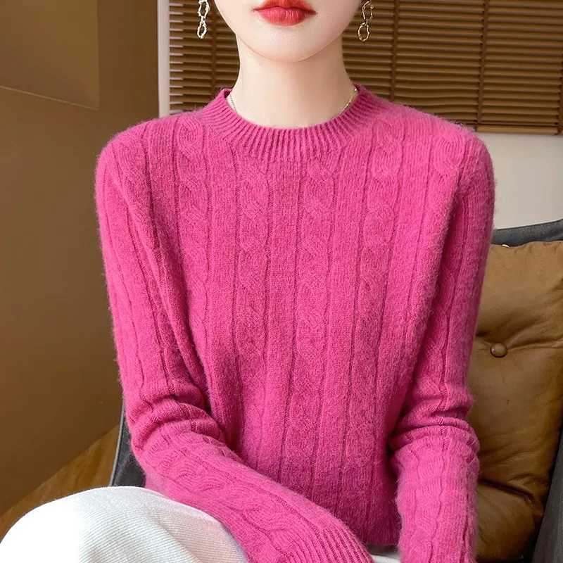 Women Winter Sweater 100 Merino Wool Thick Warm ONeck Pullover Twist Flower Cashmere Knitwear Casual Korean Popular ClothesT251025