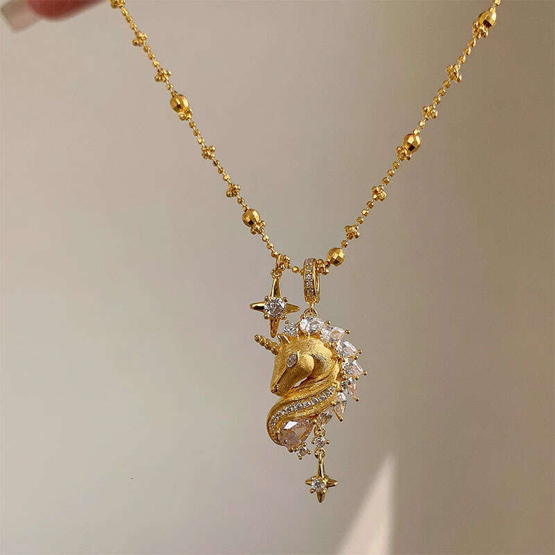 Unicorn Brushed Sparkling Dia Star Pendant Collarbone Chain Niche Design Women's Necklace