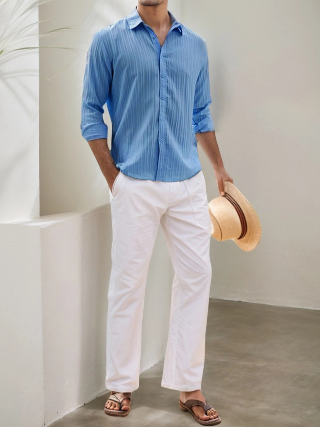 Mens Lightweight Casual Button Down Shirts Textured Business Dress Shirts 251020