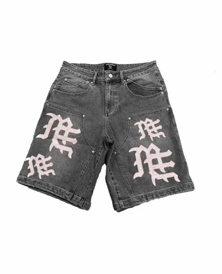 Streetwear American Denim Shorts Y2K Clothing Mens Womens Hip Hop Lettering Washing Baggy Shorts Casual Knee Length PantsXJ251025