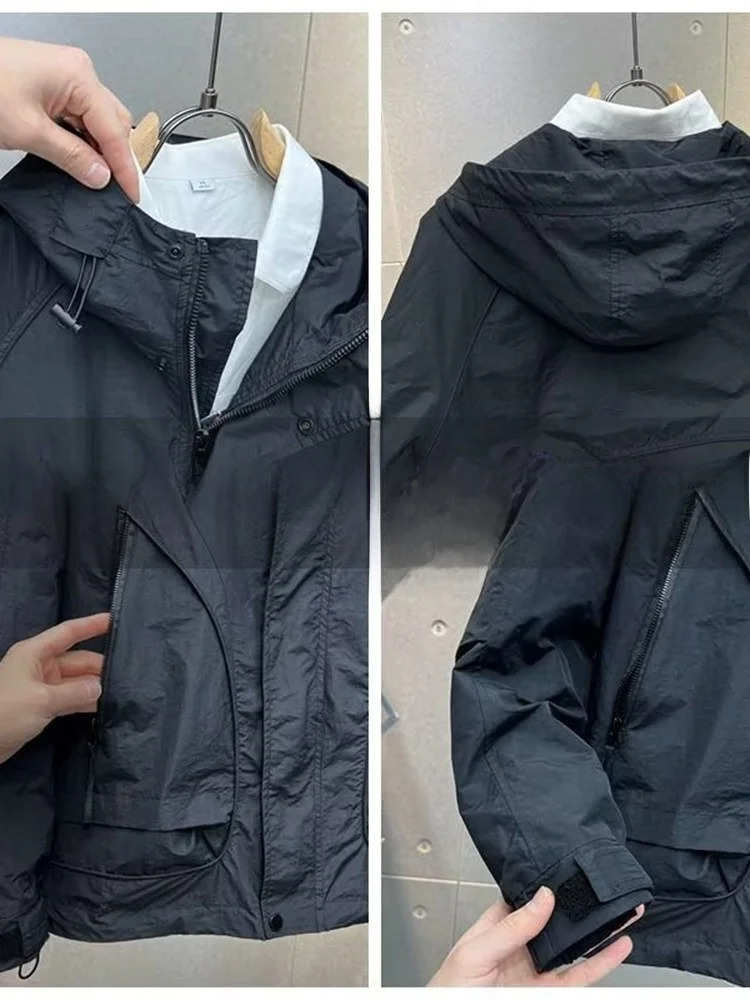 Mens Windproof Waterproof Jaet Casual Loose Fit Hooded Workwear Coat Spring Autumn Trendy Ox Cloth Thiened 251024