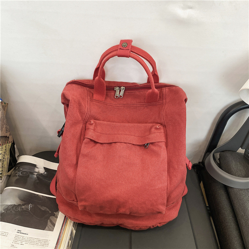 New designer style women's backpack Japanese solid color large capacity backpack college lazy style washed retro canvas backpack