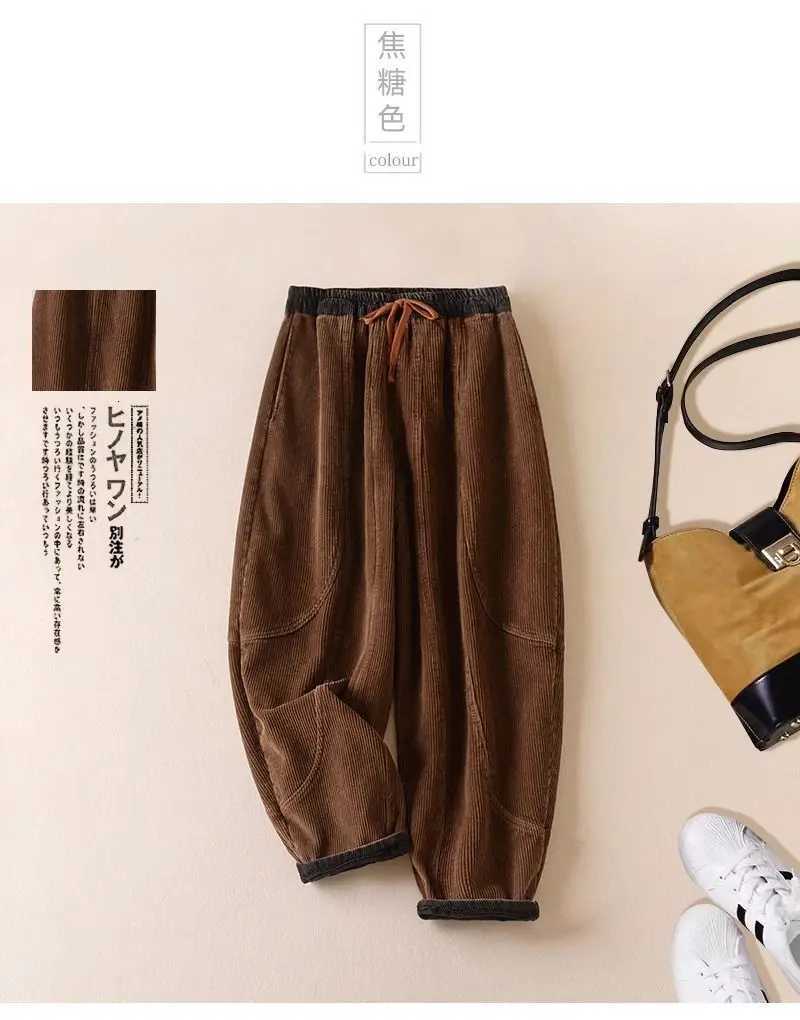 Corduroy Plus Velvet Thickened Harem Pants Autumn Winter 2025 New Strap Waist Casual for Women Slim FeetT251025