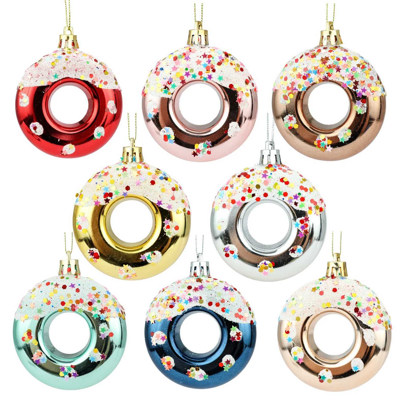 4pcsSet Cute Color Doughnut Christmas Tree Hang Pendant Plastic Christmas Shiny Ball Festival Ornament For Home Bar Party Decor C251024