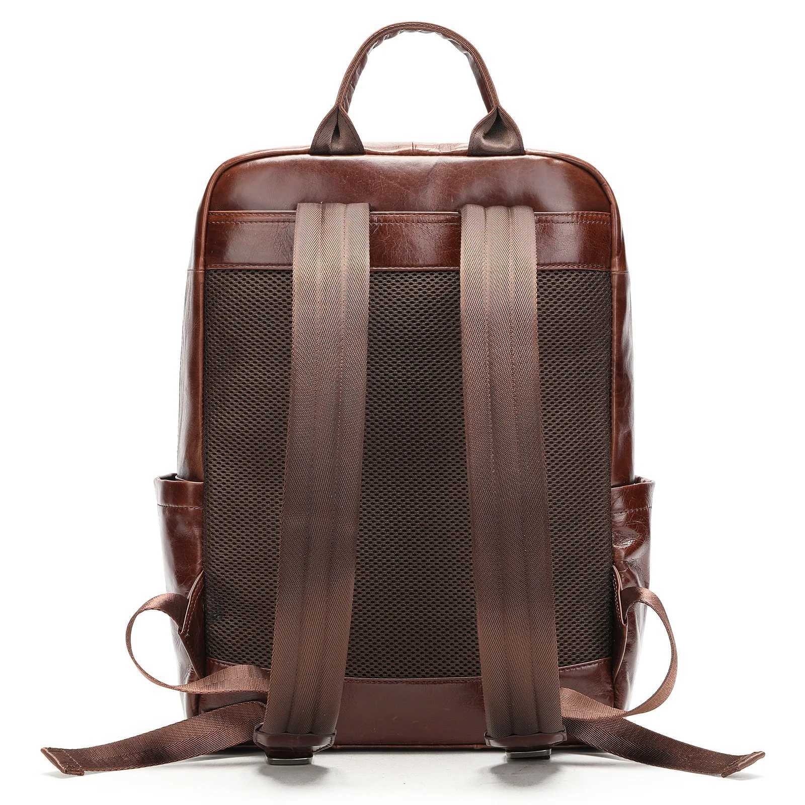 Genuine Mens Top Layer Cowhide Travel Oil Wax Leather Business Laptop School Bags For Teenagers Mens Backpack Mochilas W251025