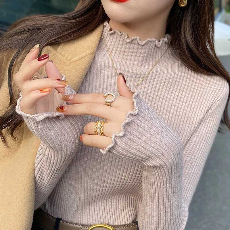 Pullover Long Sleeved Sweater Autumn Winter Slim Casual Solid Tops Elegant Women Knitted Primershirt Fashion Ruffled KnittedT251025