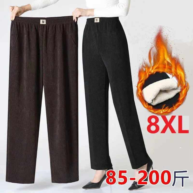 Women Trousers New Elastic High Waisted Corduroy Pants Loose Autumn Casual Pants Female Winter Fleece Warm Straight Pants 7XL8XLT251025