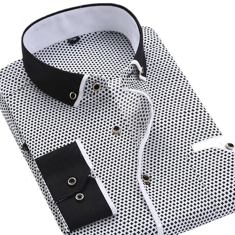 Floral Button Down Men Shirt Male High Quality Long Sleeve Shirts Casual Slim Fit Black Man Clothes Dress Shirts 251023