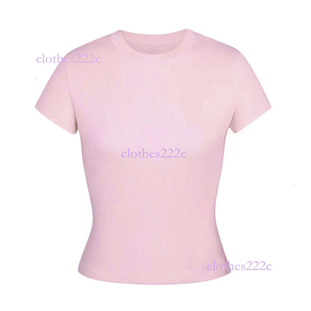 Kim Top T-Shirt Short Sleeve Stretch Slim Kylie With Thread Pure Cotton Round Neck Base