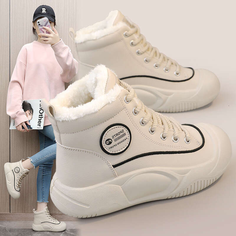hot Classic Winter New Ins Korean Style High-top Fleece-lined Casual for Female Students with Platform Cotton Shoes Thick Sole Warm snow cozy Warm Tra