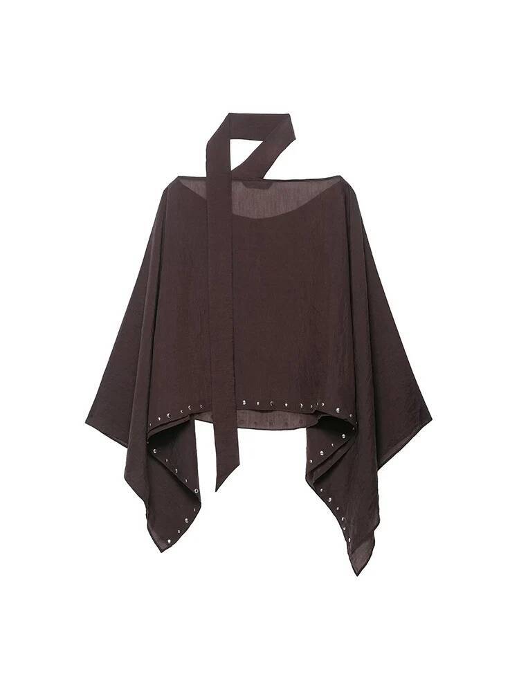 Elegant Women Holiday Chic Rivet Decoration Pullover Scarf Collar Long Sleeve Loose Cloak Ladies Summer Outwear dongdumaoyi