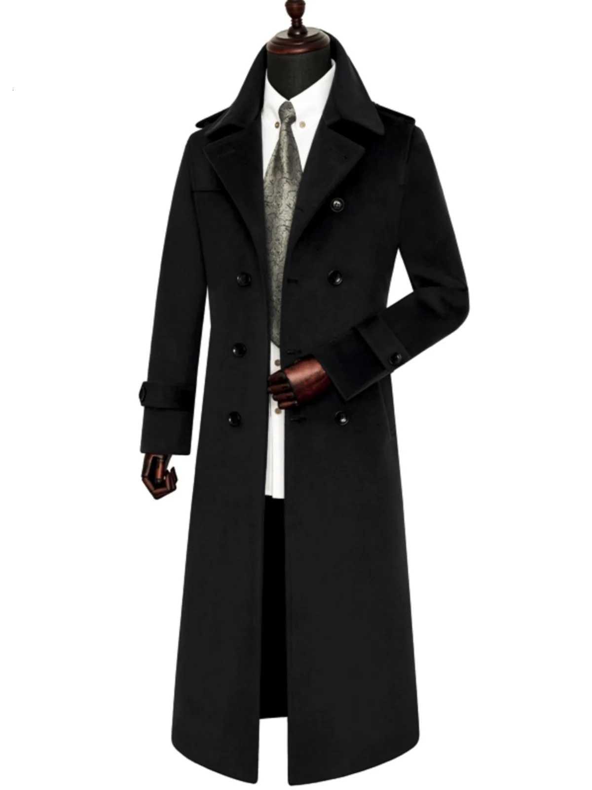 Woolen Pea Coat For Men Overtheknee Extralong Winter Business Casual Korean Style Slim Fit Cashmere Military Coat Plus SizeT251025