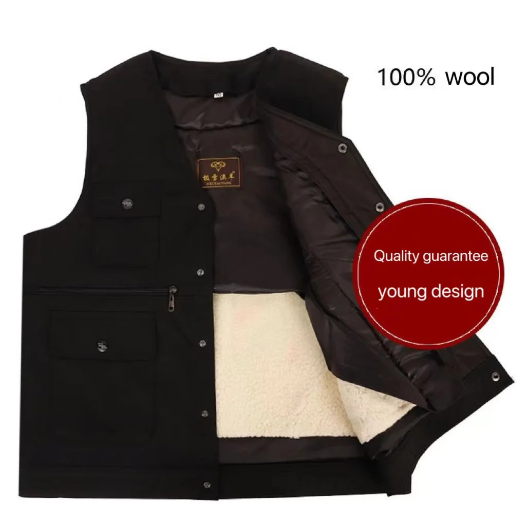 Cold Autumn Winter Middleaged Elderly Wool Vest Thicken Warm Genuine Fur Overcoat Fashion Comfortable Dad Father Cotton Outfit 251020