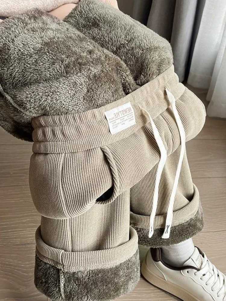 2025 New Autumn and Winter Fashion Versatile and Stylish High Straight Leg Fleece Lined Thick Comfortable Wide Leg PantsT251025