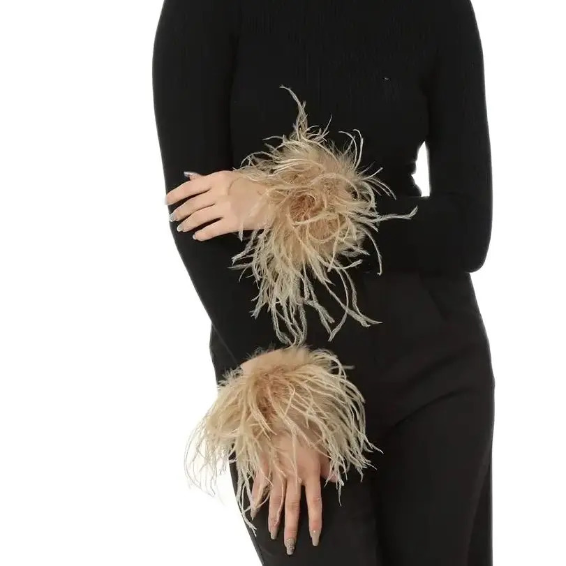 Ostrich Feather Cuffs Bracelet Wrist Arm Sleeve Party Wedding Bride Concert Elegant Furry Fluffy Bangle 1 Pair 251023