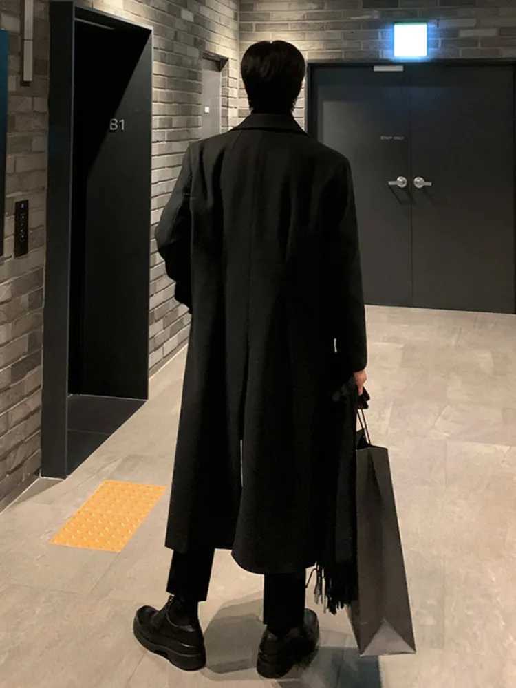 Korean Style Men Woolen Overcoat Turndown Collar Single Breasted Overknee Thickened Casual Male Trench 2024 WinterT251025