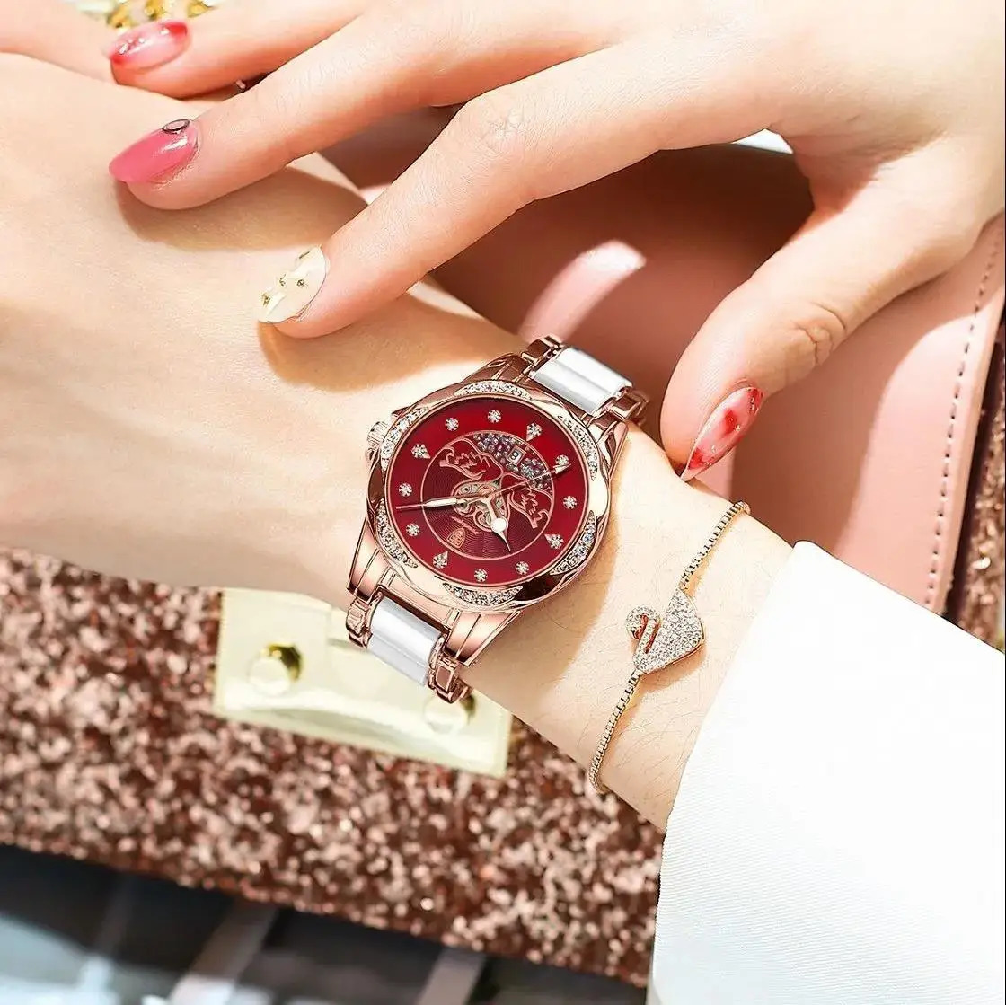 POEDAGAR Womens Quartz Watch Waterproof Luminous Date Ceramics Steel Watches For Woman Diamond Elegant Ladies Wristwatch 251021