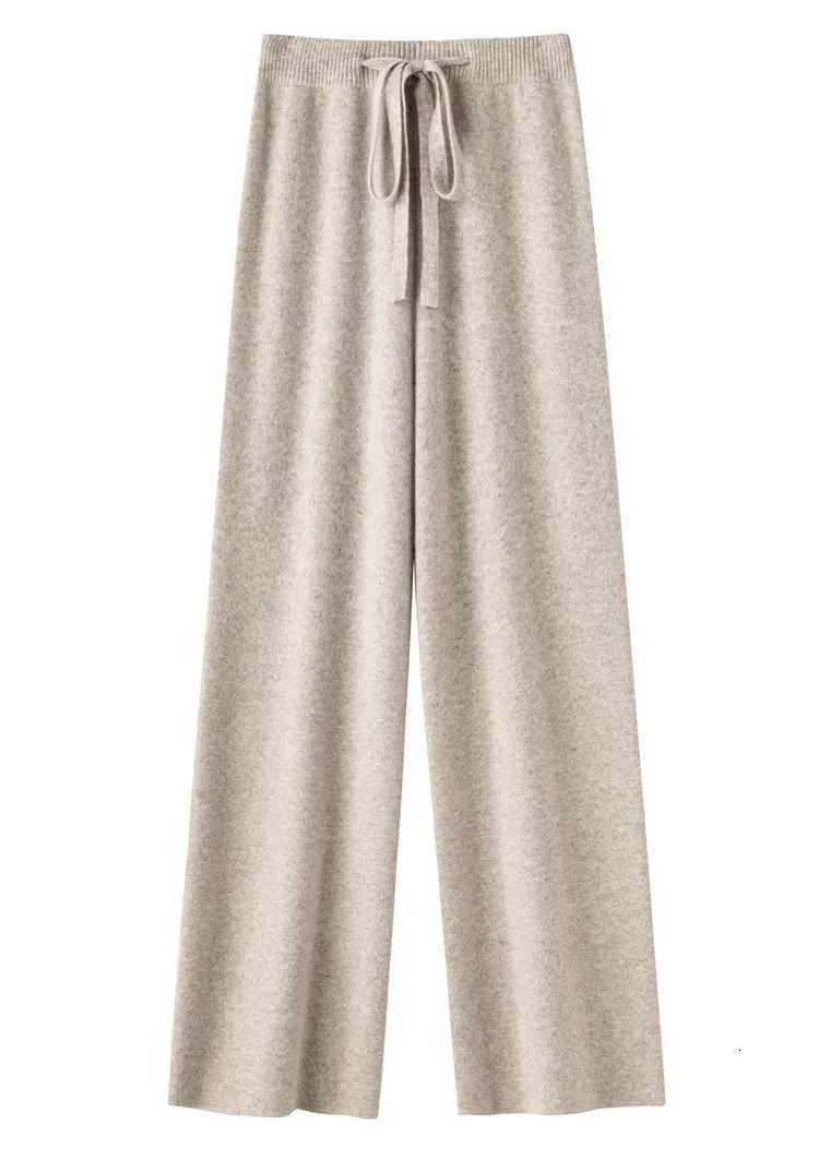 High Waist Fine Wool WideLeg Pants Womens Temperament Mop Pants Outer Wear Draping Effect Soft Glutinous Knitted TrousersT251025