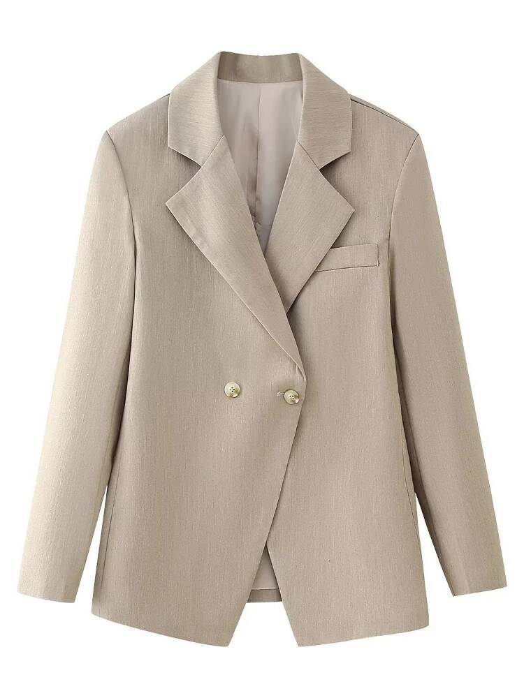 Women Vintage Slim Fit Blazer Lapel Long Sleeve Double Breasted Single Pocket Casual Solid Jacket Fall Winter New Chic Coat dongdumaoyi