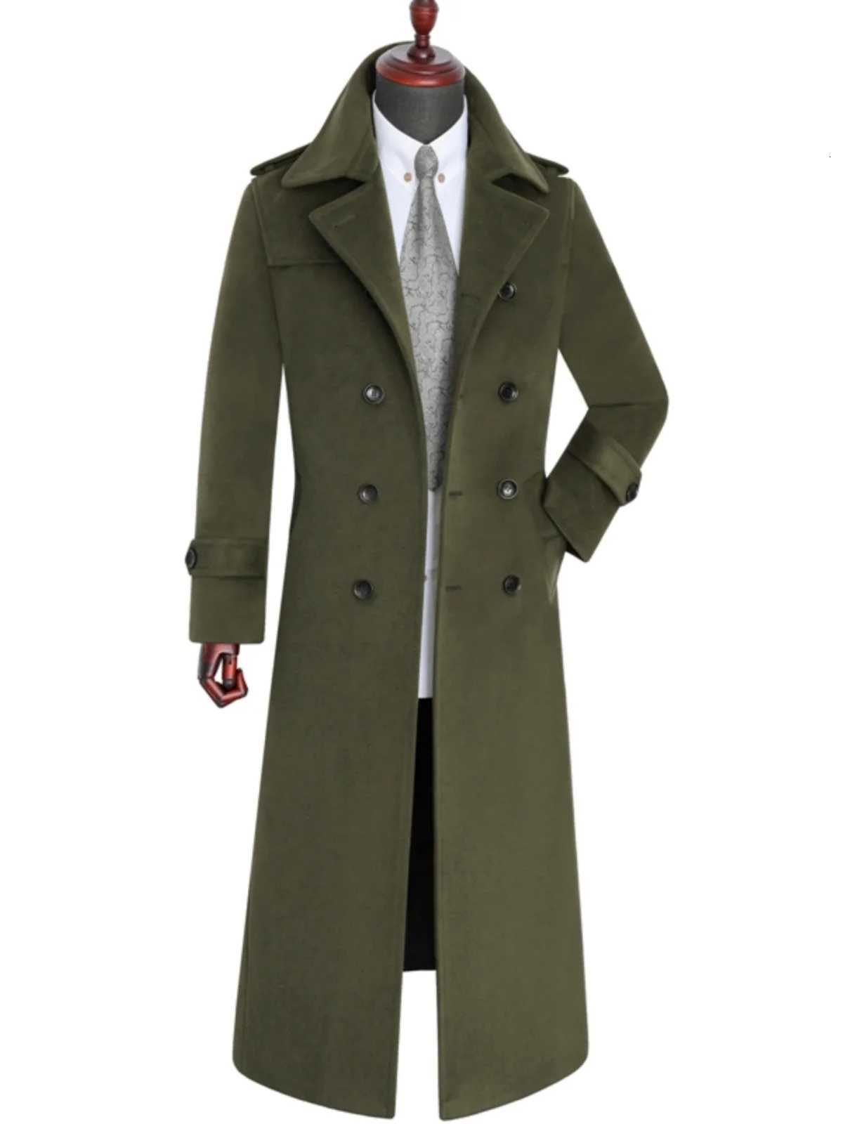 Woolen Pea Coat For Men Overtheknee Extralong Winter Business Casual Korean Style Slim Fit Cashmere Military Coat Plus SizeT251025