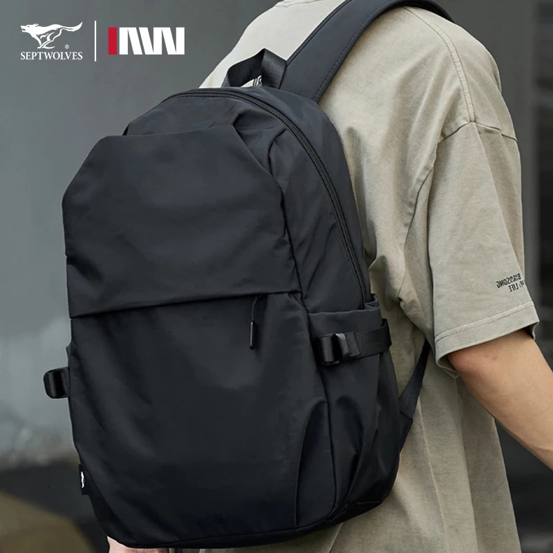 Septwolves Black Waterproof Casual School Backpack 16 Inch Laptop Backpack Women Man Boy Schoolbag Bag Large Capacity Rucksack 251021