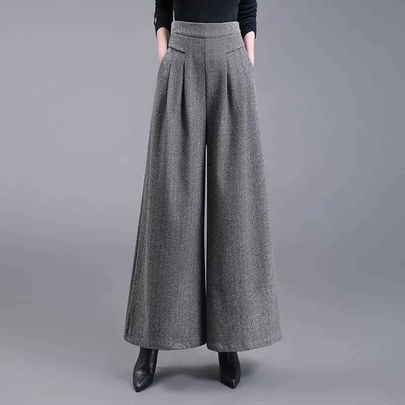 Wool WideLeg Pants Womens Autumn Winter New High Waist Loose Padded Pantalones Cashmere Trousers Straight Pants FemaleT251025