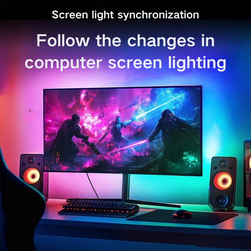 Monitor Sync RGBIC Lighting - 3-Sided/4-Sided LED Strips with 5V USB Compatibility163---TPDD