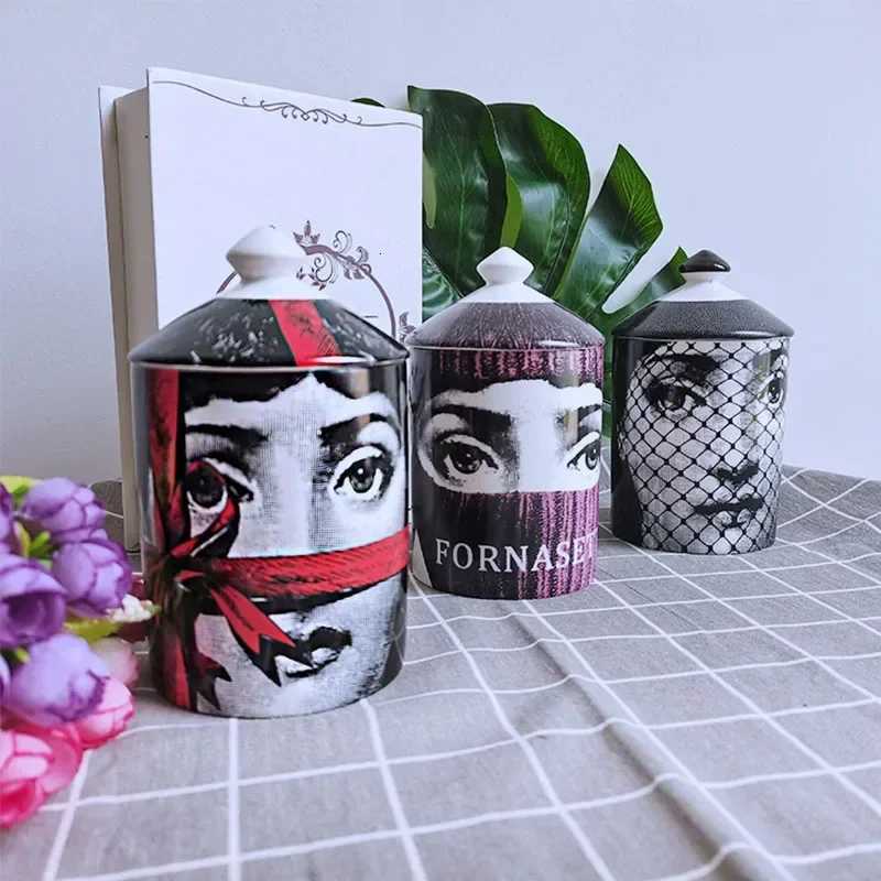 Creative Milan style Storage Tank with Lid Human Face Vintage Candle Holder Makeup Bpen Jar Ceramic Diy Desk Decoration Y251025