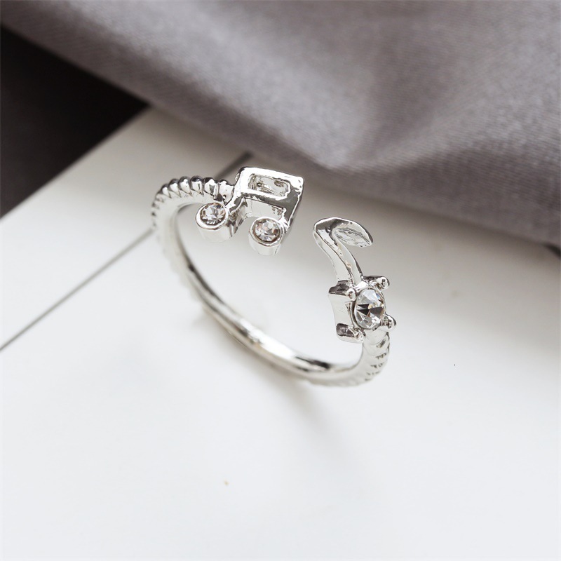 South Korea Jewelry Creative Gift Female Rhinestone Musical Note Threaded Adjustable Opening Ring