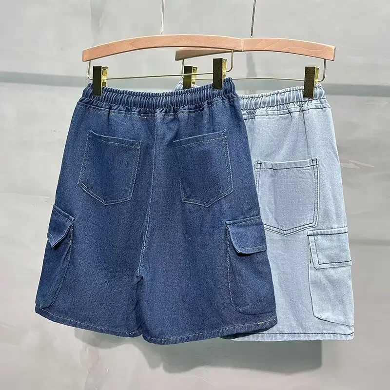 Summer Mens Drawstring Denim Shorts Casual Lightweight Blue Large Pocket Loose Fit Workwear Style for Outdoor ActivitiesXJ251025