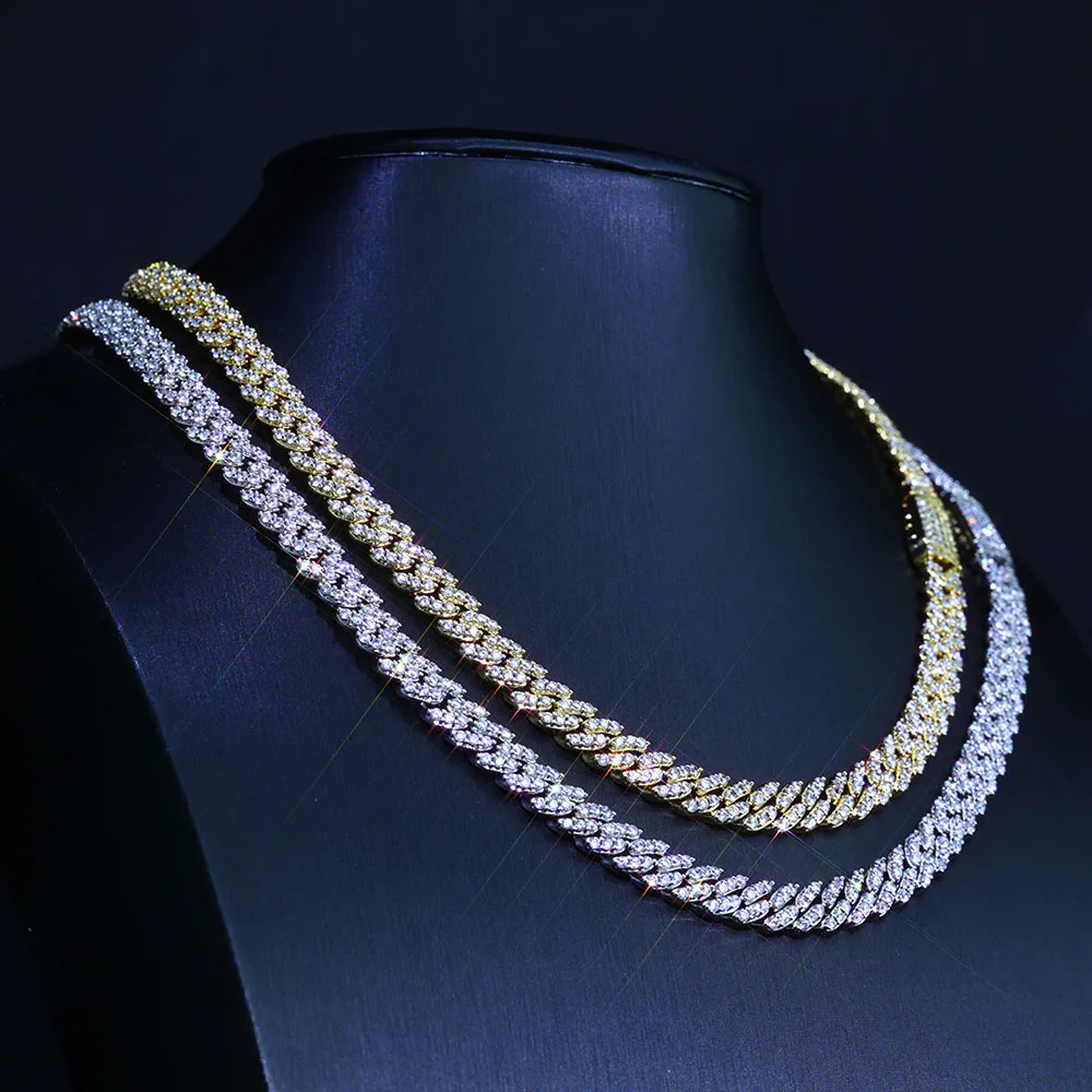 Hip Hop Jewelry 6mm8mm 1Row Iced Out Cuban Link Chain Choker Women Prong Setting Cubic Zirconia Cuban Necklace Party Gift 251013