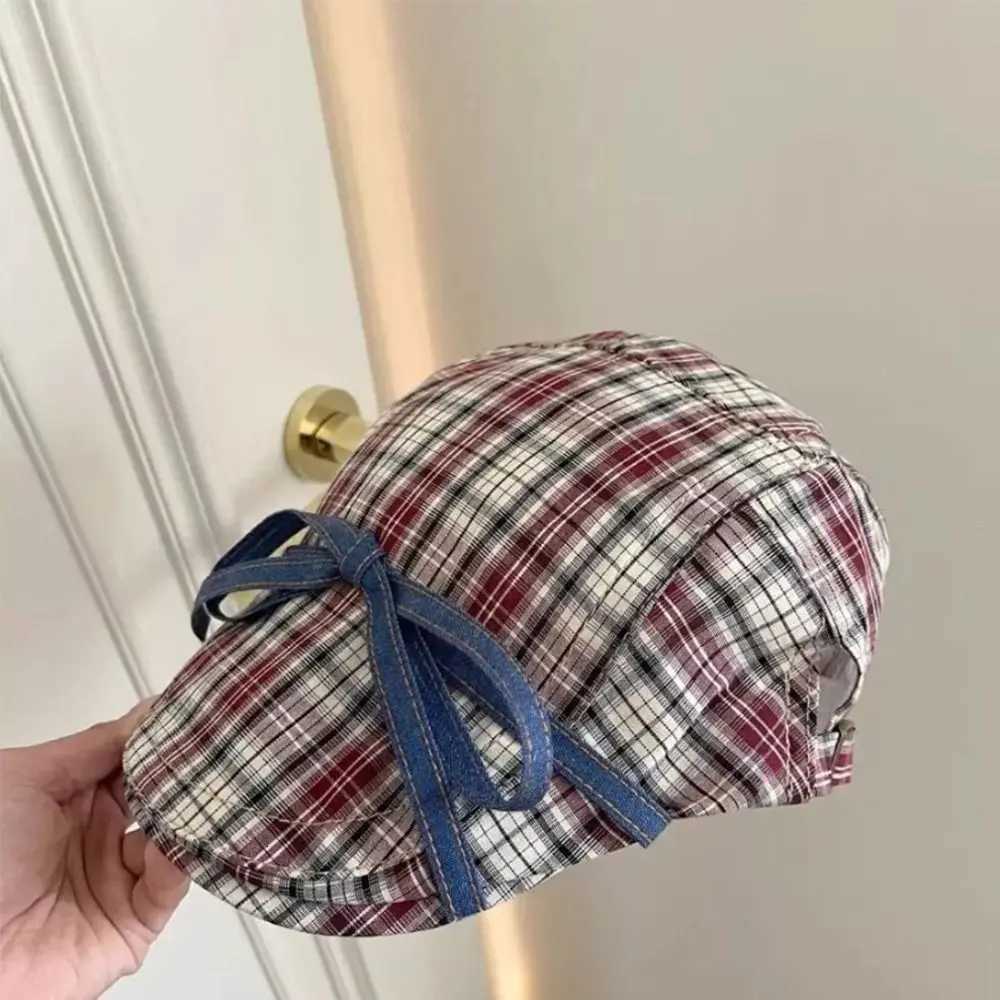 New Plaid Bowknot Berets Hat Flat Sweet Visor Hat Janese Style Duckbill Hat Y251025