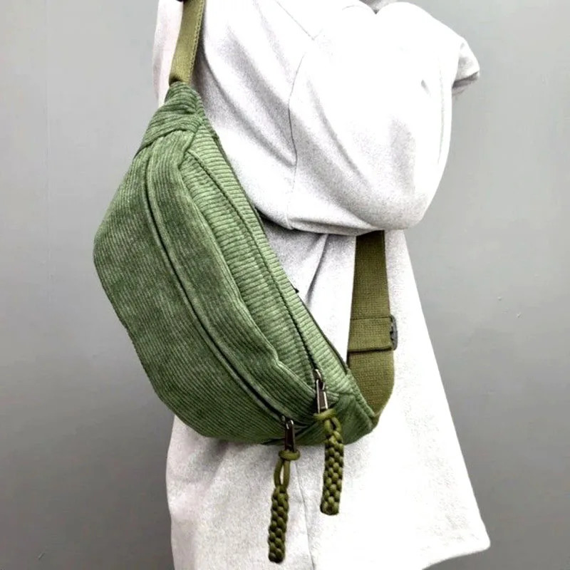 Corduroy Women Waist Pack Large Capacity Street Style Chest Bag Fanny Pack Shoulder Crossbody Bags Sling Pack Waist Belt Bag 251023